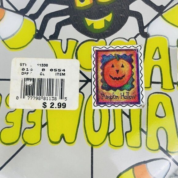 Vintage 1996 Pumpkin Hollow 11" Plastic Halloween Bowl Spiders Candy Corn Web - Picture 3 of 5